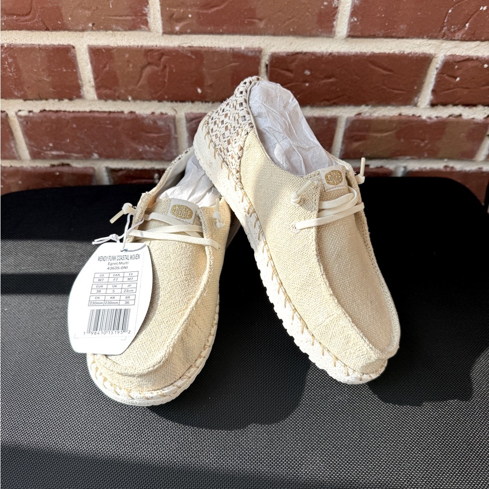 Hey Dude Tan Loafers Slip-Ons - Wendy Funk Coastal Woven